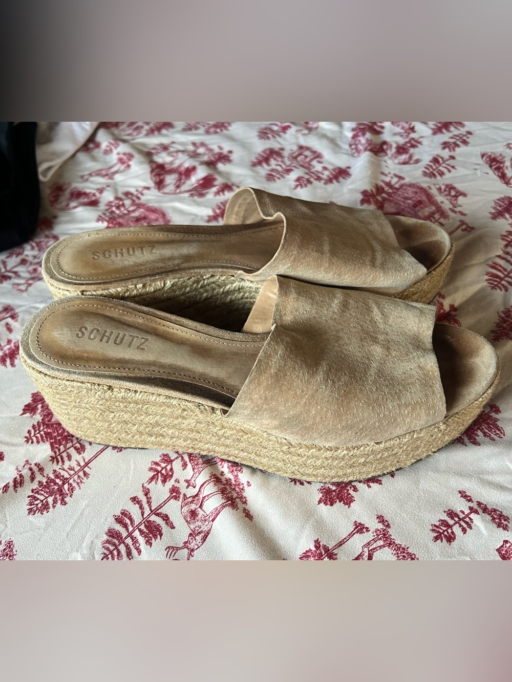 SCHUTZ Beige Suede and Leather Espadrille Wedge Sandals 10B